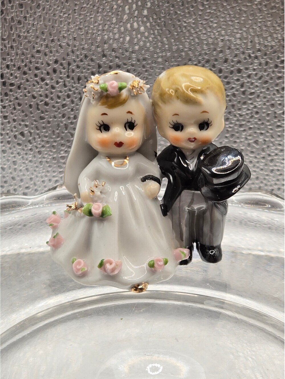 Bride and Groom Wedding Cake Topper Figurine, Lefton Bell, 1947